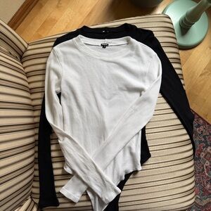 2 Monrow Long Sleeve Waffle Knit Body Suits Small Black White